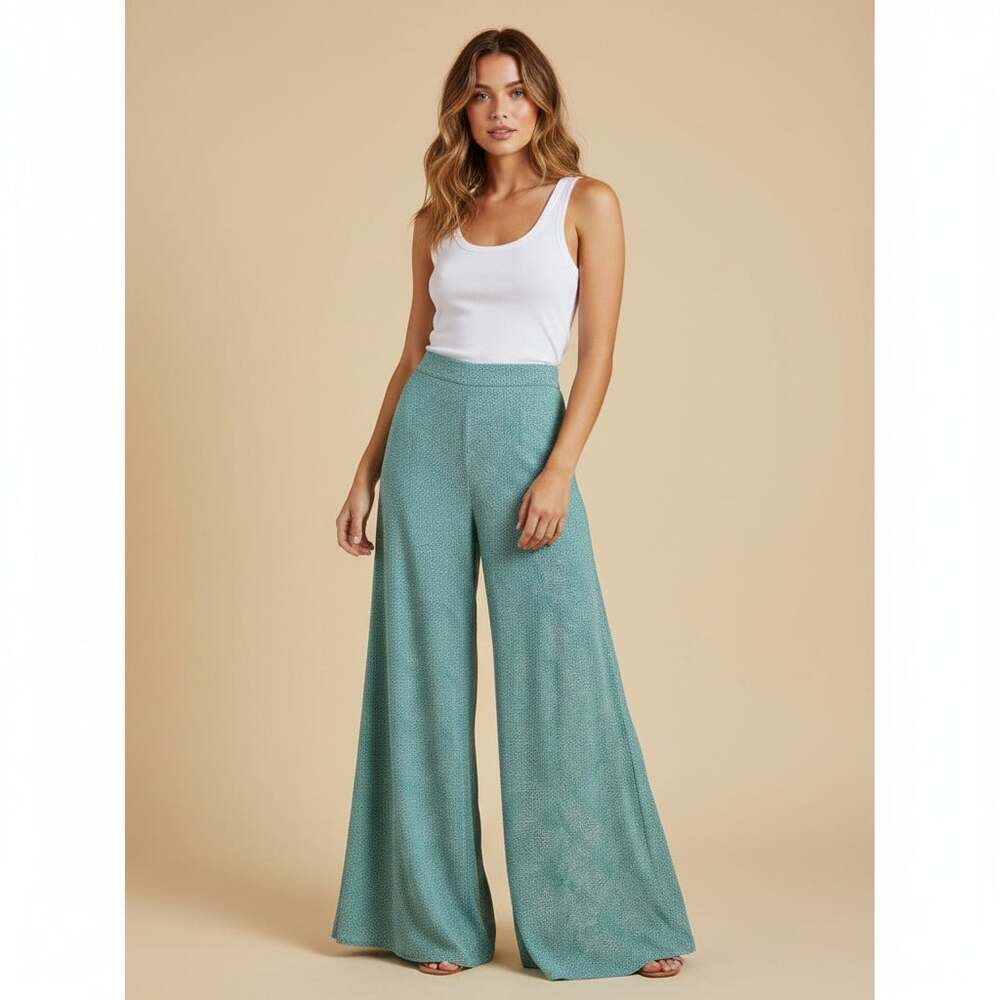 Auguste The Label Wide Leg Palazzo Pants Green Micro Dot Print AU4 / US2